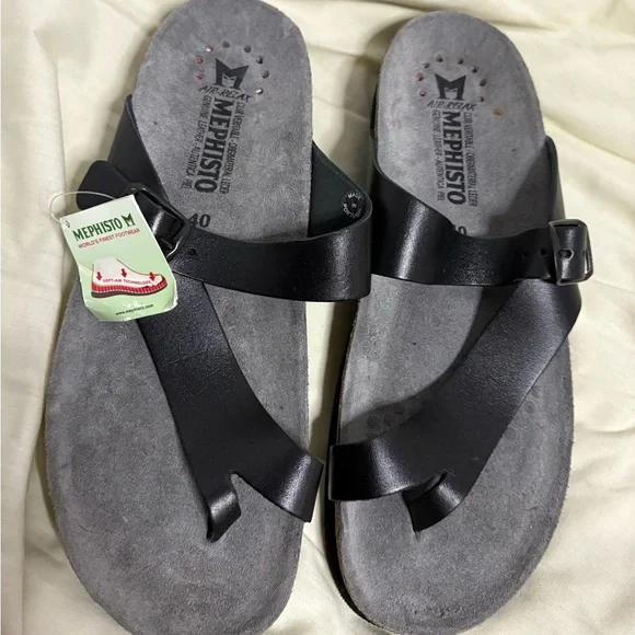 Mephisto Black Leather Slide Sandals - Picture 4 of 6